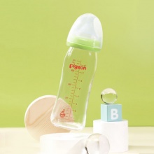 Pigeon贝亲 婴儿宽口玻璃奶瓶 绿240ml 配L号奶嘴