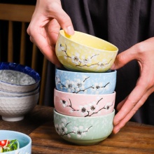 蓬业 日式陶瓷雪花碗2个装