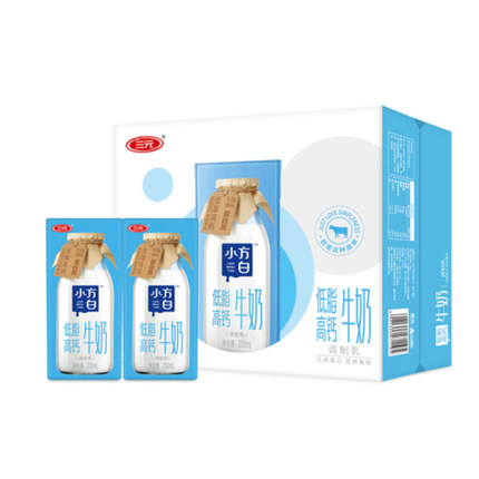 三小方白牛奶低脂高钙200ml*24盒