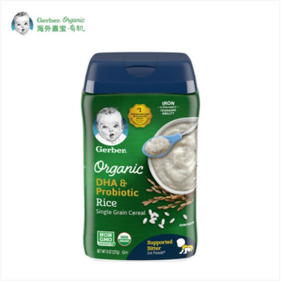 嘉宝有机DHA益生菌原味米粉一段227g/罐