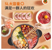 九阳 麦饭石色涂层不粘5L鸳鸯电火锅