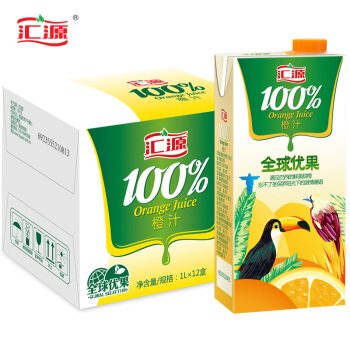 汇源果汁 橙汁果汁饮料 100%橙汁1L*12盒
