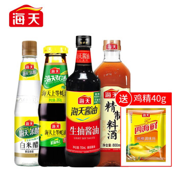 海天 生抽750ml+蚝油260g+料酒800ml+白米醋450ml +鸡精菜调味点蘸组合