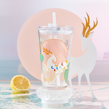 共禾京品 九色鹿玻璃吸管杯