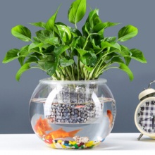 易萌 圆形玻璃鱼缸15cm+定植篮+五彩石 