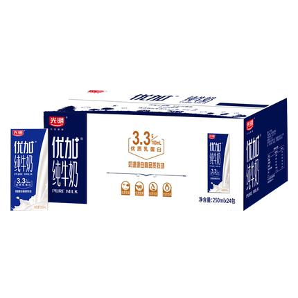 光明 优加纯牛奶 250ml*24盒