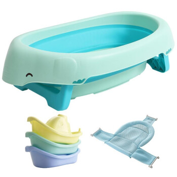 日康 婴儿折叠洗澡盆 带浴网+浮水玩具3只