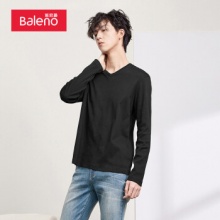 Baleno班尼路 男纯色V领长袖t恤