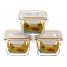 Glasslock耐热钢化玻璃辅食盒 正方形210ml*3