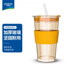 乐唯诗 玻璃杯吸管电镀杯玻璃水杯450ml