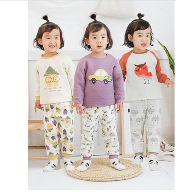 嘿宝贝 三层保暖夹棉内衣家居服套装