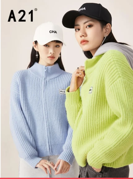 A21 女子立领开衫毛衣