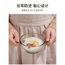 忆多彩 双耳玻璃碗 茶色带盖