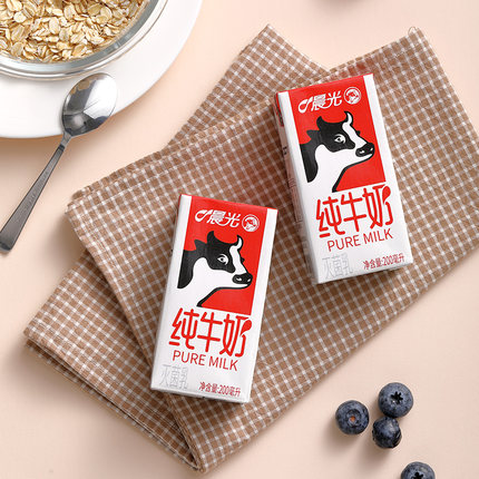 晨光 全脂纯牛奶200ml*12盒*2箱
