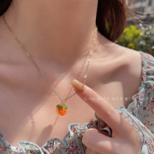 野女圆圈巴洛克珍珠耳环+带汽儿的仙女 柿柿如意少女项链