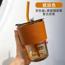 萌物坊 玻璃吸管杯450ml