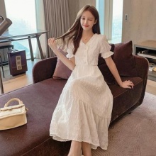 小懒猫美衣定制气质法式长款桔梗连衣裙