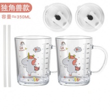 佟年 儿童带把手刻度卡通早餐杯350ml*2只装