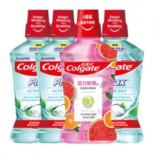 高露洁 清爽盐白+活力鲜果漱口水500ml*4