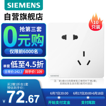 西门子 皓彩雅白 斜五孔插座 10只装