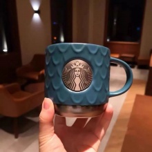 仝器蓝鱼鳞铜牌马克杯