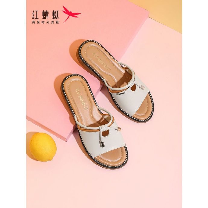 红蜻蜓 一字拖罗马凉鞋