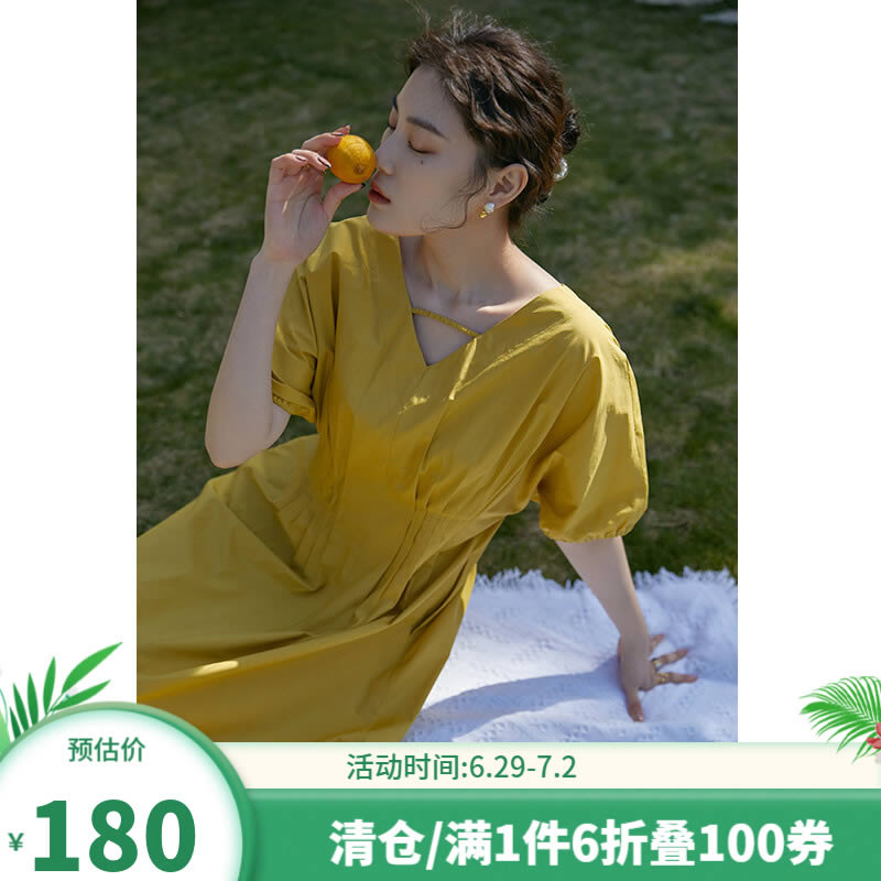 独束法式风琴褶沙漏复古连衣裙