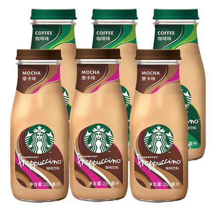 STARBUCKS 星巴克 星冰乐拿铁咖啡+摩卡混合装281ml*6瓶