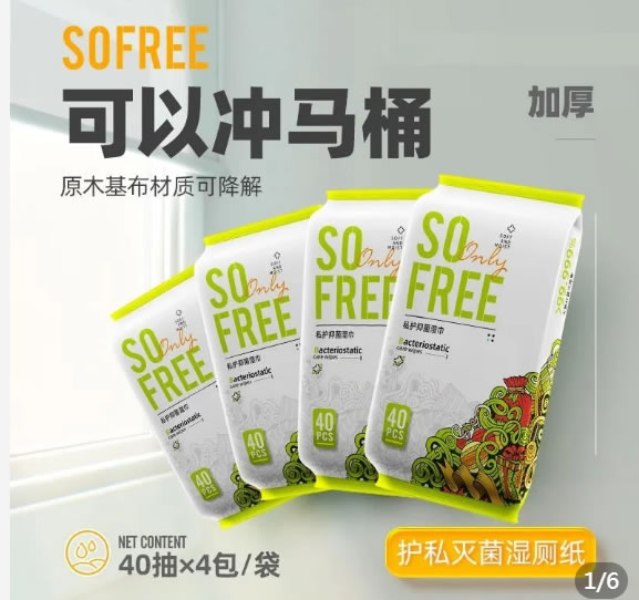So free  湿厕纸40抽*4包