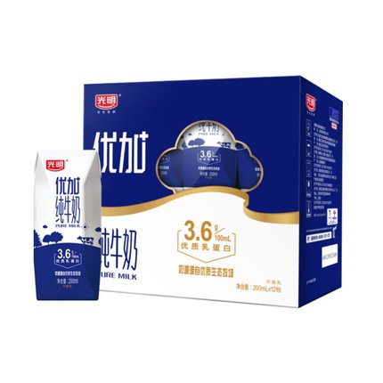 光明 优加纯牛奶200ml*12盒