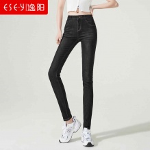 逸阳 弹力黑色牛仔裤铅笔裤