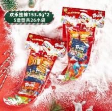 口力 圣诞限定欢乐挂袜153.8g*2袋 23.9 包含5种造型的橡皮糖，大约有26小袋，再送扭扭虫48g[胖丁微笑] ​​​​