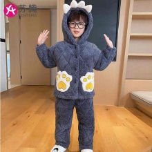 芬腾 儿童加绒加厚款三层夹棉法兰绒家居服套装