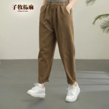 子牧棉麻 复古哈伦裤九分休闲裤