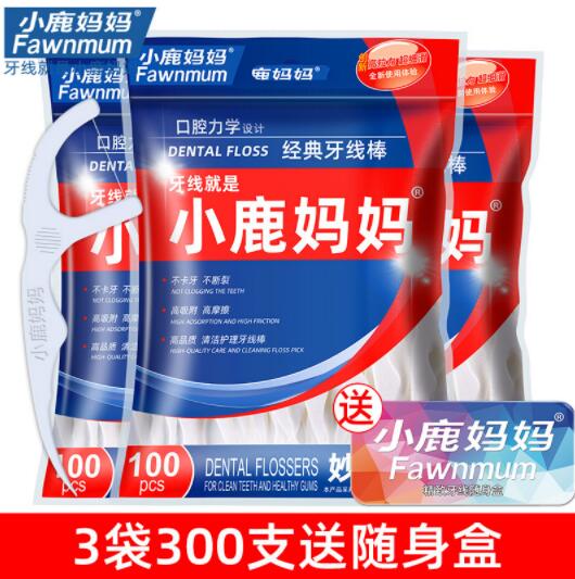 小鹿妈妈 牙线棒3袋300支