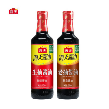 海天 生抽500ml+老抽酱油500ml 2瓶装