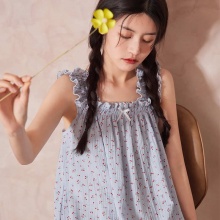棉籽壳樱桃碎花吊带睡裙