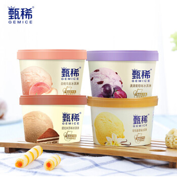  伊利 香草味+提拉米苏味+白桃乌龙+满满葡萄冰淇淋90g*4杯四联杯