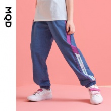 MQD 女童侧边拼块撞色牛仔长裤