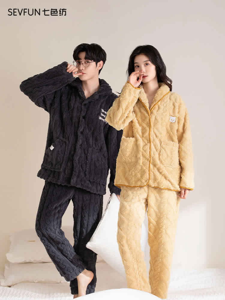 七色纺 情侣法兰绒家居服套装