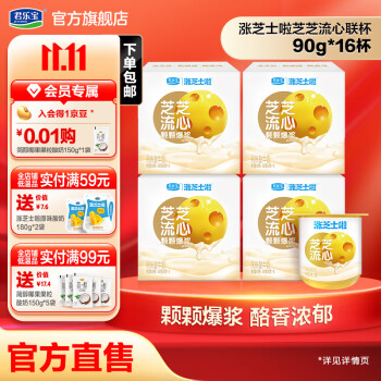 君乐宝 涨芝士啦 芝士流心爆珠酸奶90g*16杯