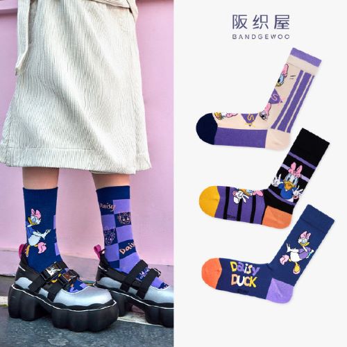 阪织屋 长绒棉男女中筒袜3双