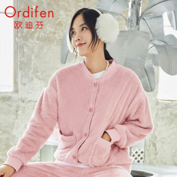 欧迪芬 厚款摇粒绒家居服套装带围脖