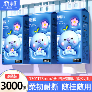丽邦 抽取式面巾纸1000张*3包赠挂钩