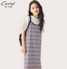 纯一良品 童装女童条纹吊带裙
