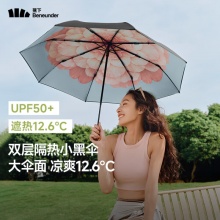 蕉下 经典大花双层隔热三折黑胶防晒伞