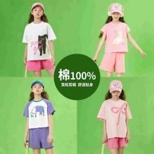 笛牧 女童连衣裙短袖短裤套装 