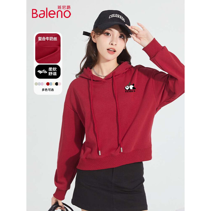 班尼路 女短款连帽卫衣