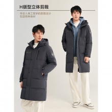 雪中飞 H版型印花立领连帽羽绒服